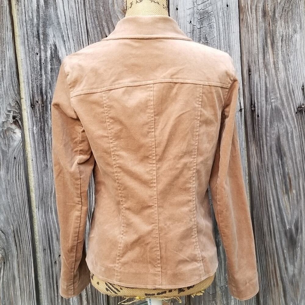 Tan Jacket Chadwick's Size 6 Tan Coat Button Front Flap Pockets Stretch Velour - Picture 5 of 10